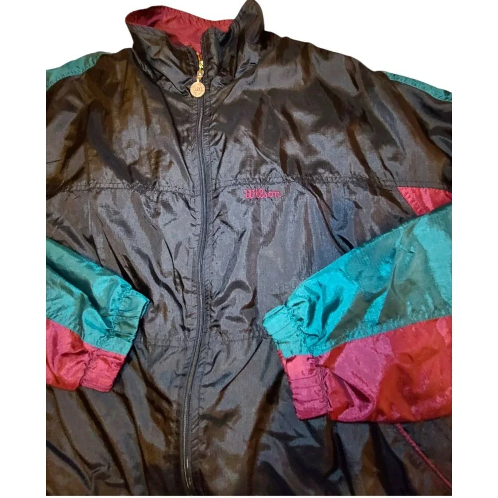 Vintage Advantage By Wilson Full Zip Colorblock Black Nylon Tennis Jacket Size L